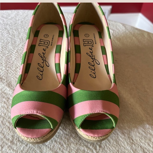 Lillybee U pink and green size 7 womens wedges - Picture 1 of 4